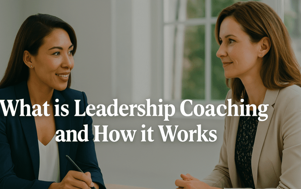 Confident professional in a coaching session with a leadership coach